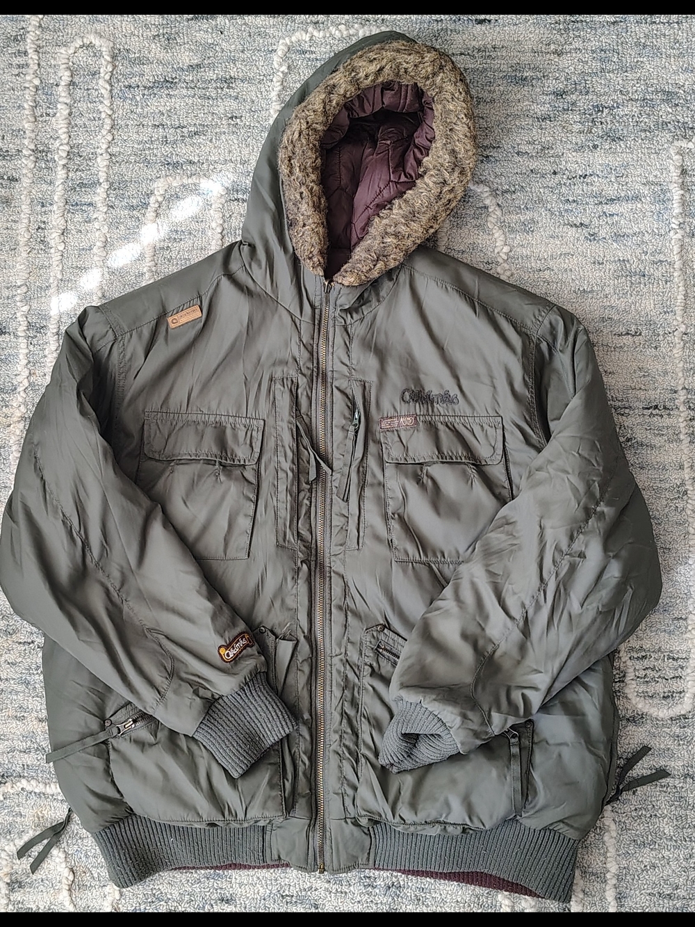 ​Vintage Y2K Akademiks Reversible Puffer Jacket Faux Fur Hood Olive Green Mens